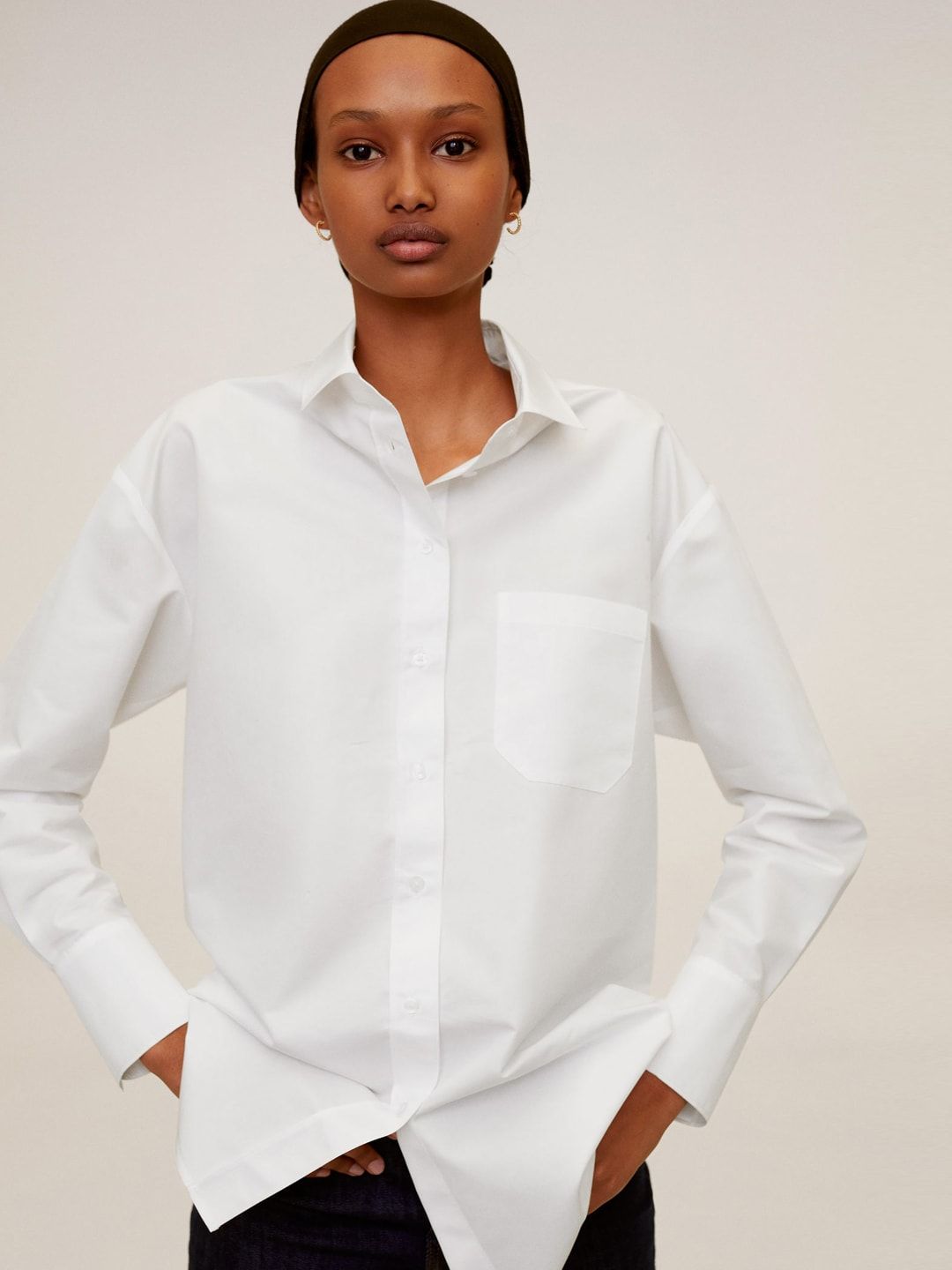 MANGO Women White Regular Fit Solid Formal Sustainable Shirt