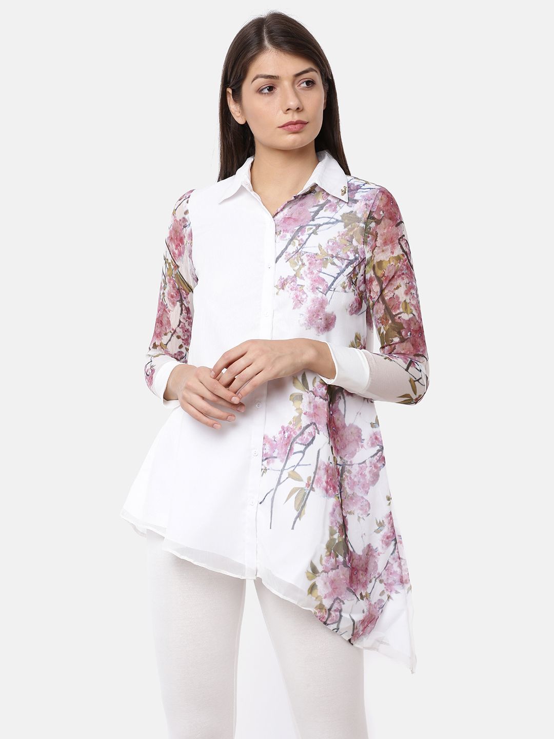 Ira Soleil Women White Printed Shirt Style Top Price in India
