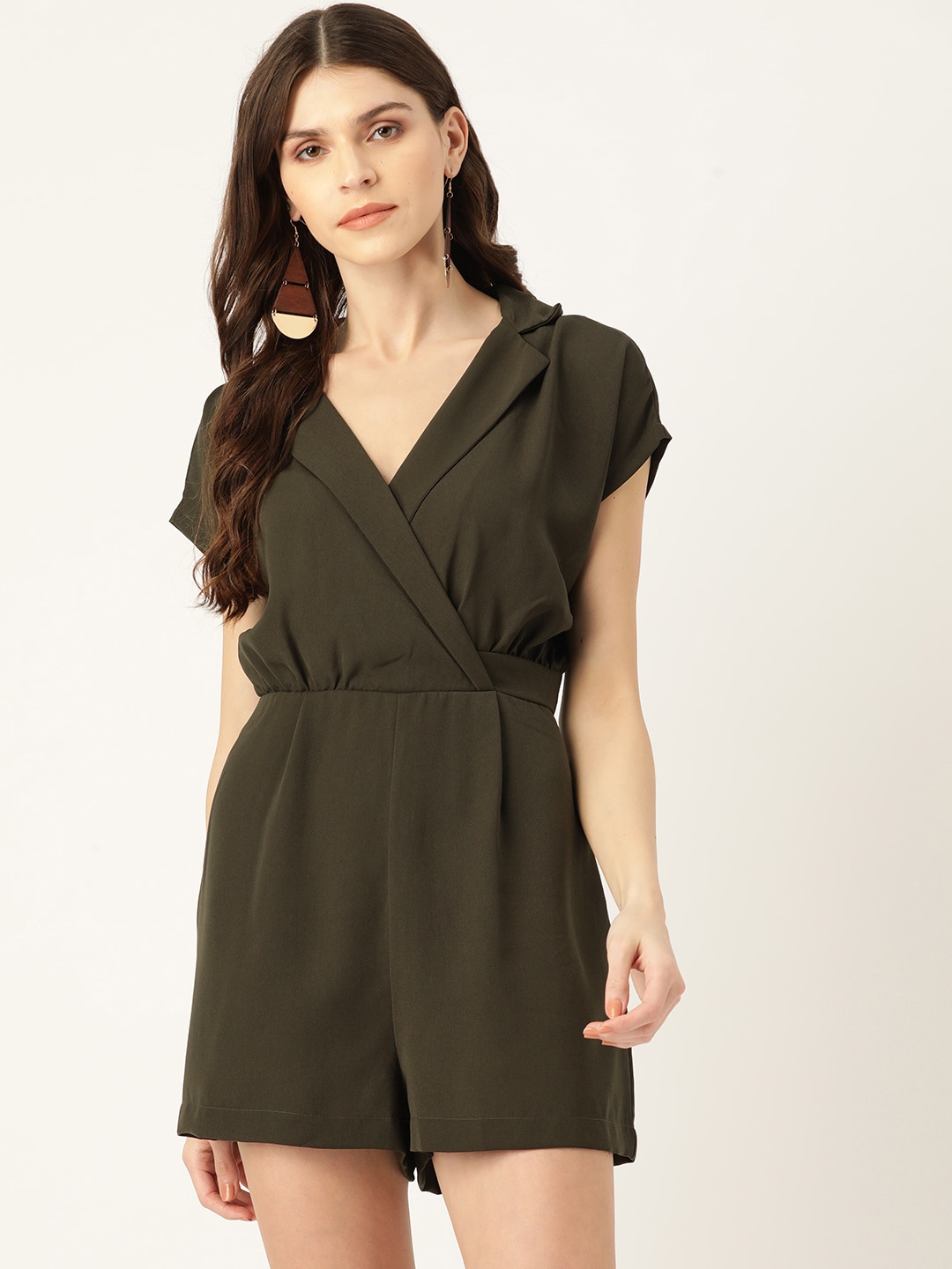 20Dresses Women Olive Green Solid Wrap Playsuit Price in India