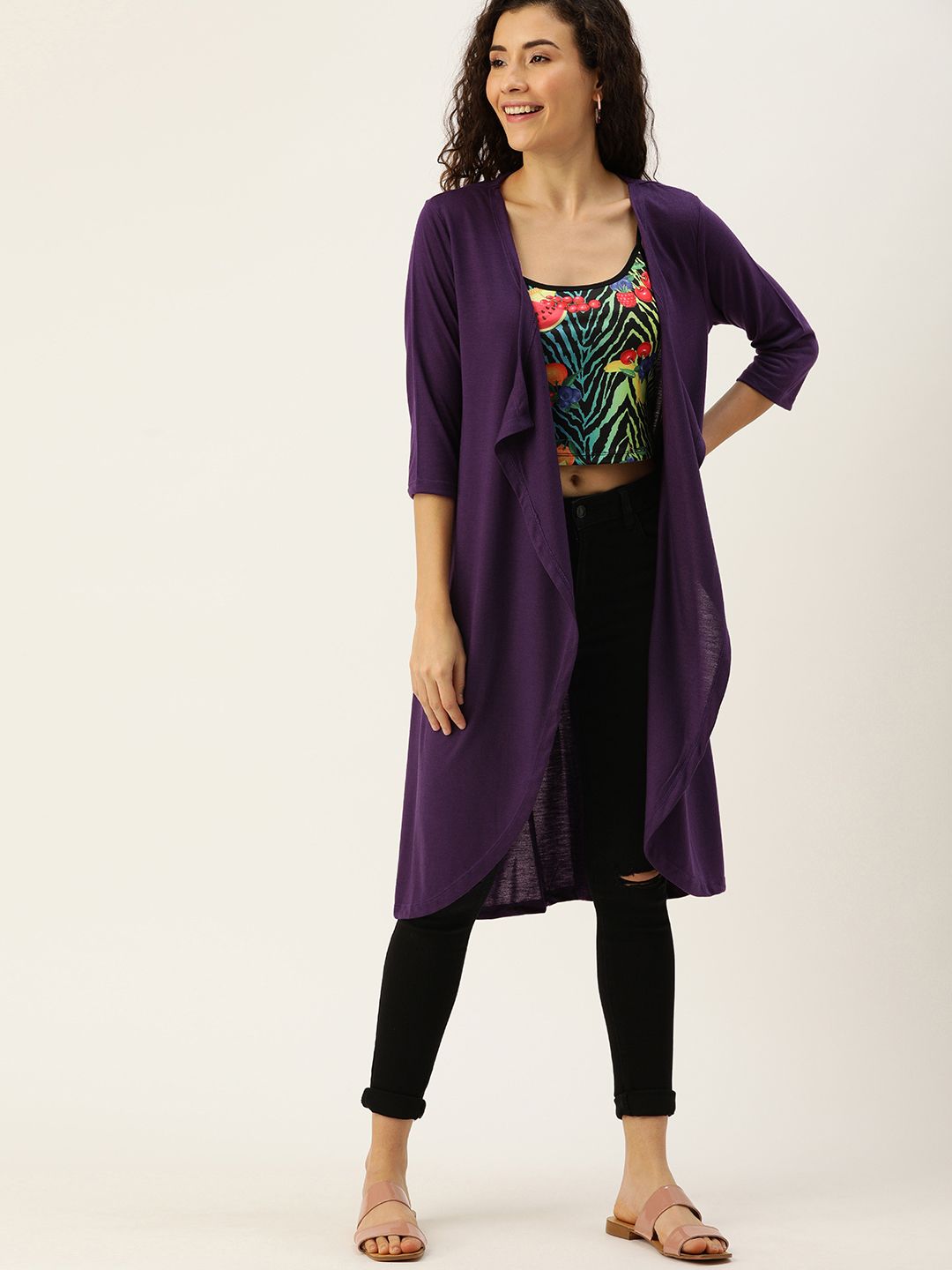 DressBerry Women Purple Solid Open Front Shrug Price in India