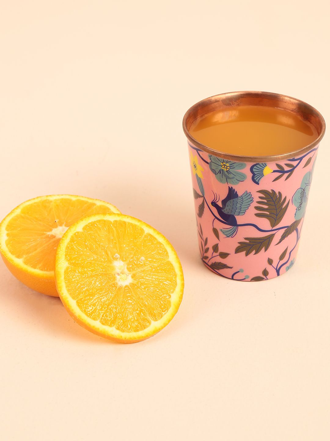 Chumbak Pink & Green Printed Chinoserie Small Copper Tumbler Price in India