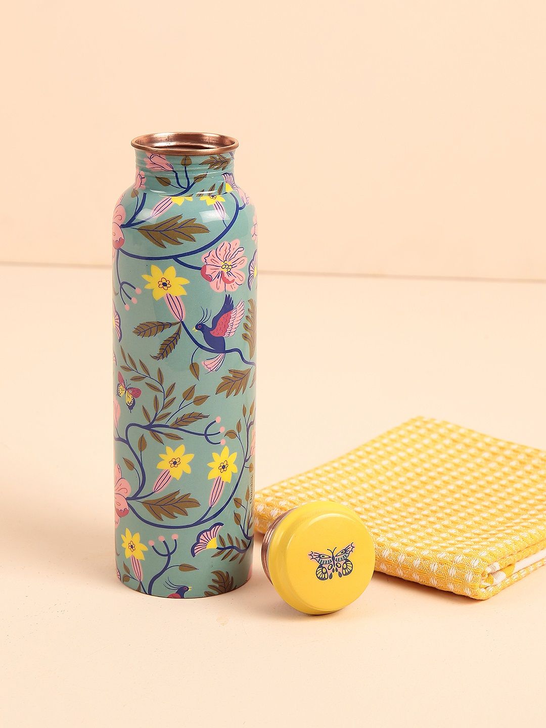 Chumbak Unisex Blue & Pink Printed Chinoserie Copper Water Bottle Price in India