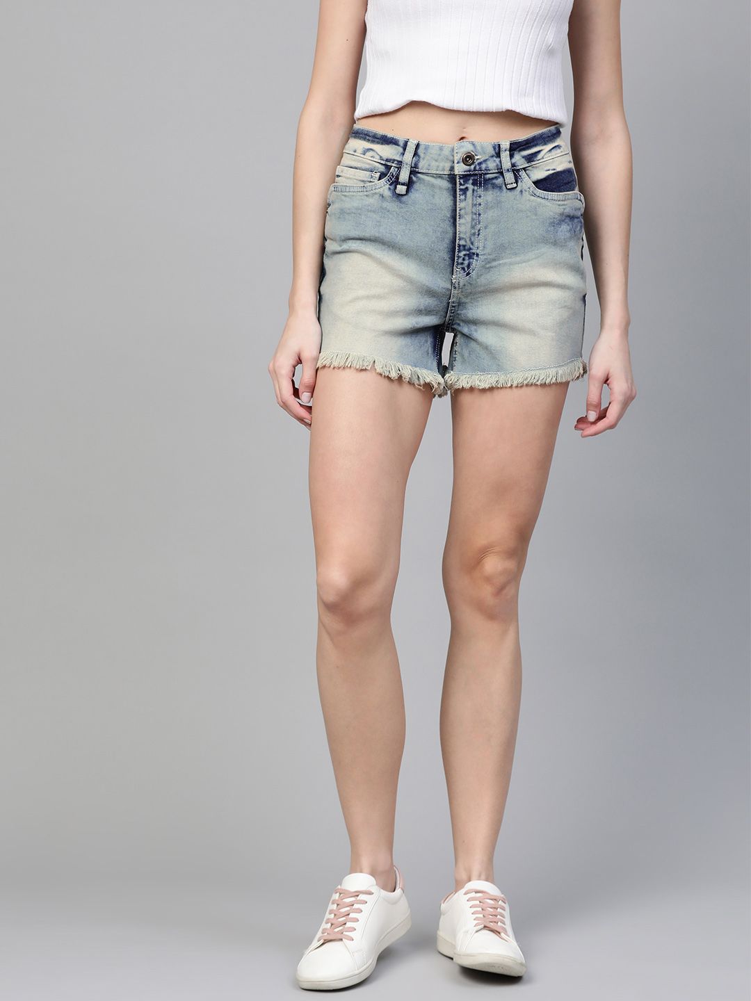 Roadster Women Blue Washed Regular Fit Denim Shorts Price in India