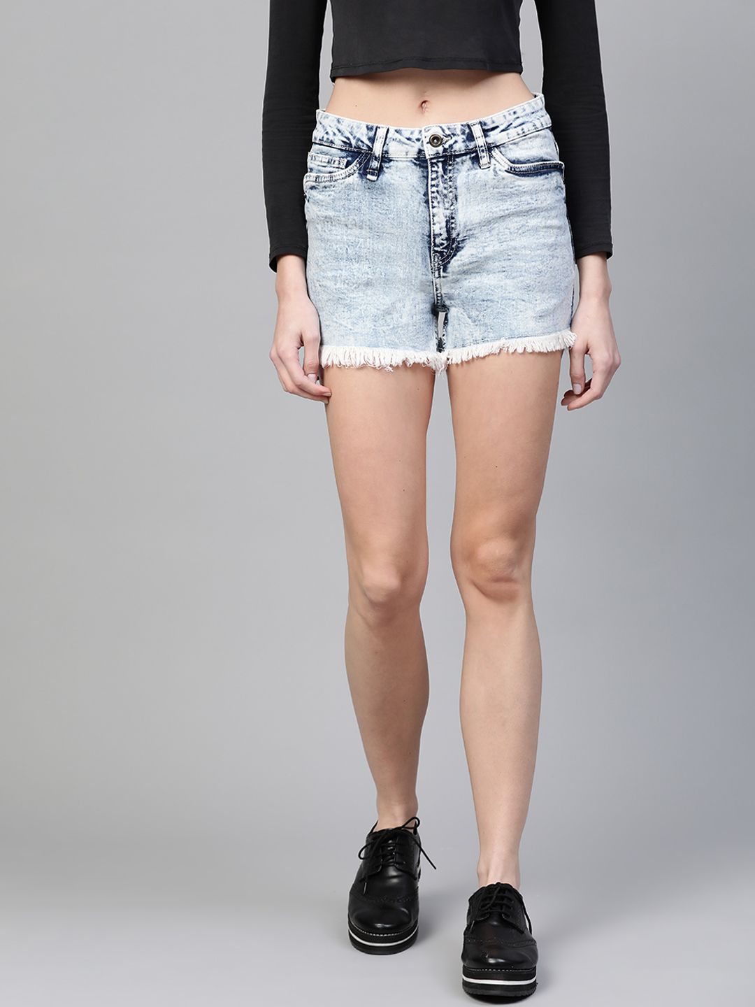 Roadster Women Off-White Washed Regular Fit Denim Shorts Price in India