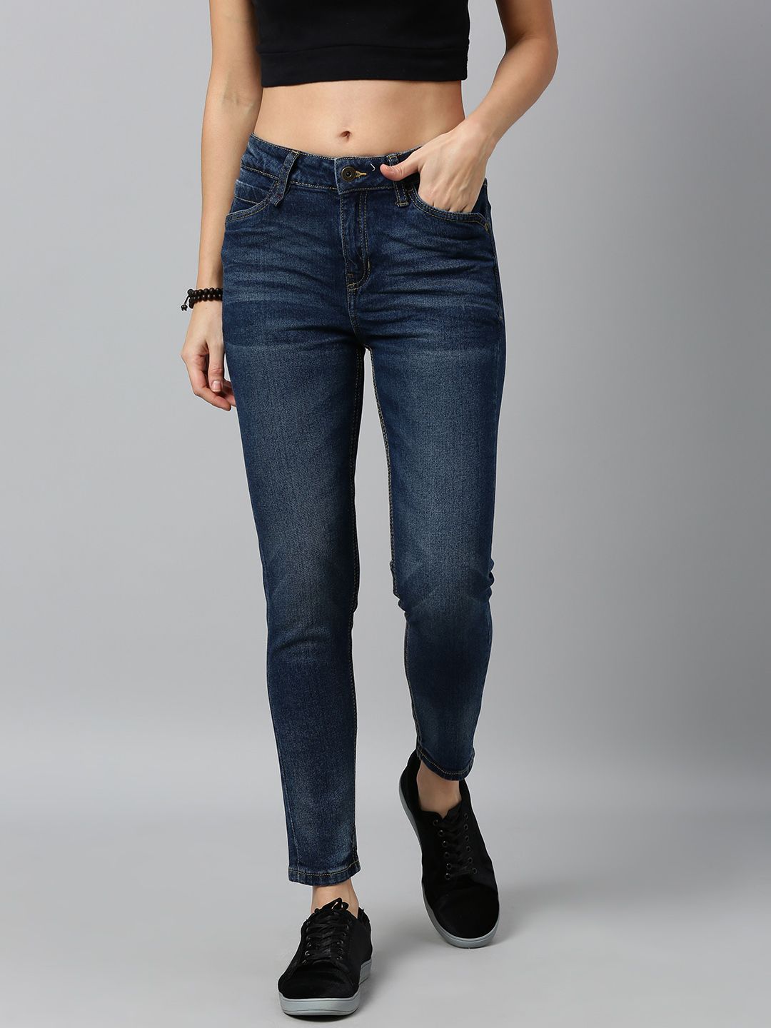 Roadster Women Blue Skinny Fit Mid-Rise Clean Look Stretchable Jeans Price in India