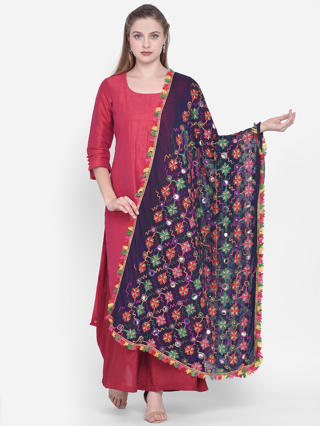 Dupatta Bazaar Navy Blue Mirror Work Dupatta Price in India