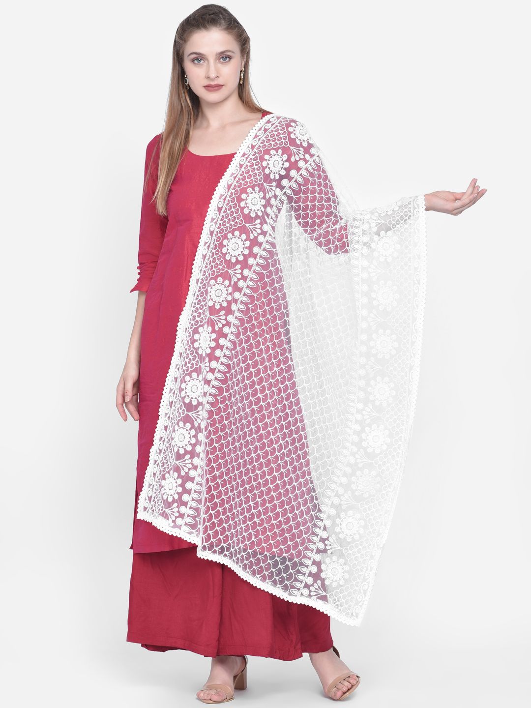 Dupatta Bazaar White Embroidered Dupatta Price in India