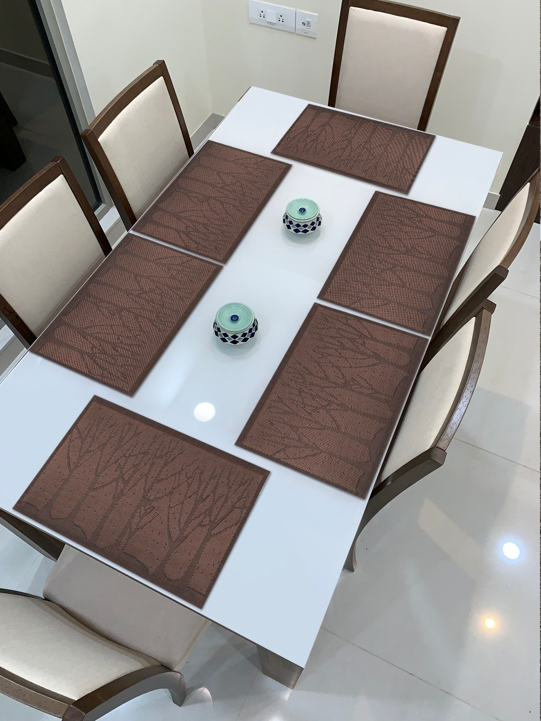 HOKIPO Set of 6 Brown Tree Printed Table Mats Price in India