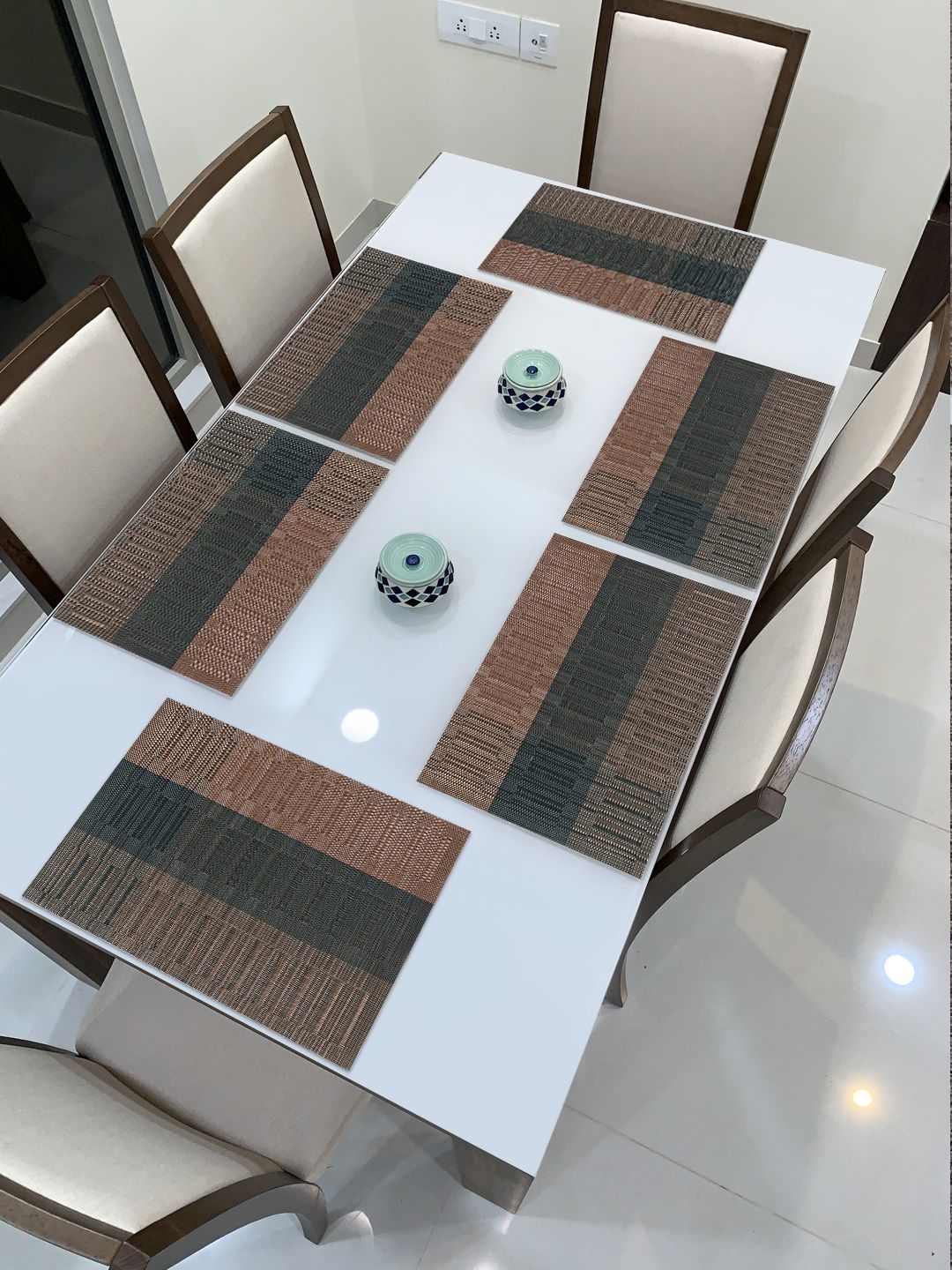 HOKIPO Set of 6 Brown & Black Colourblocked Table Placemats Price in India