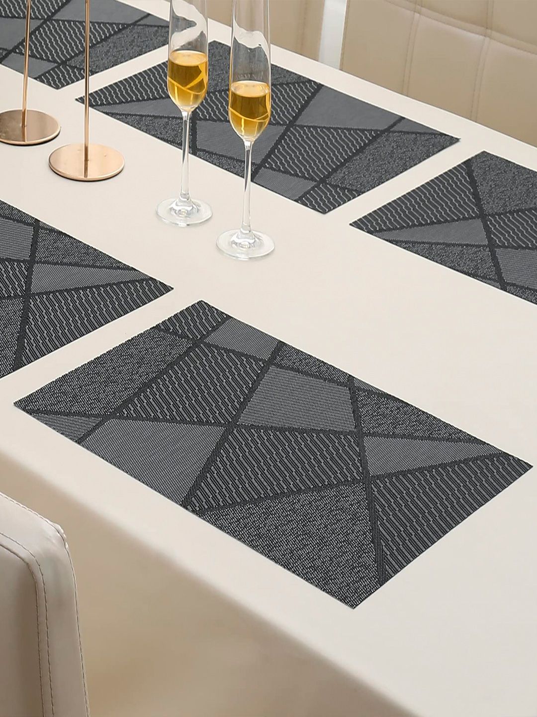 HOKIPO Set of 6 Black & Grey Geometric Table Placemats