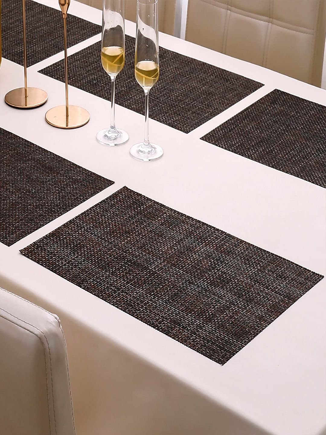 HOKIPO Set of 6 Brown Solid Table Placemats