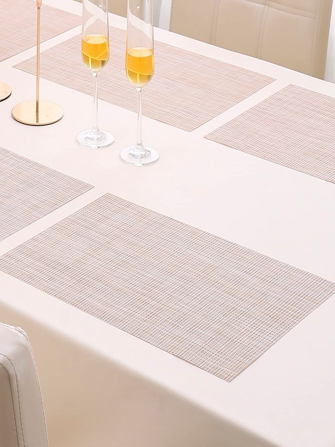 HOKIPO Set of 6 Beige Solid Table Placemats