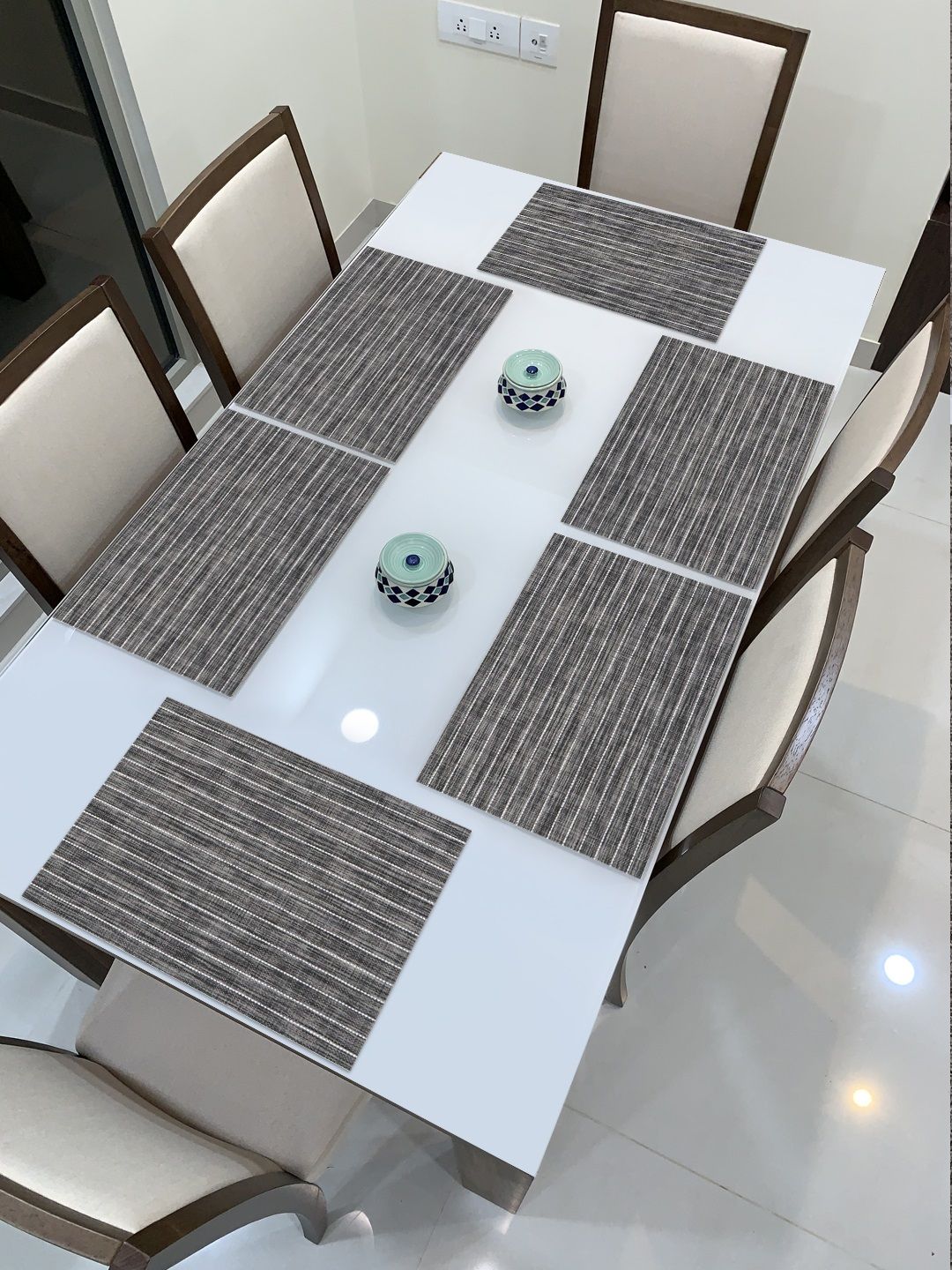 HOKIPO Set of 6 Grey Striped Table Placemats Price in India