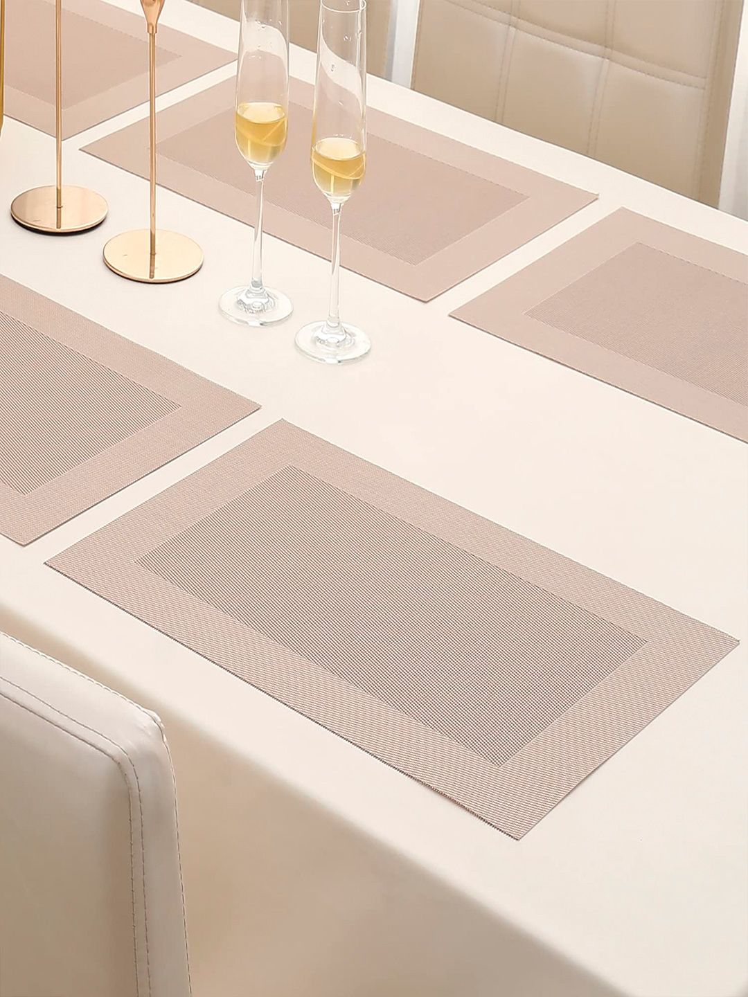 HOKIPO Set of 6 Beige Textured & Colourblocked Table Placemats