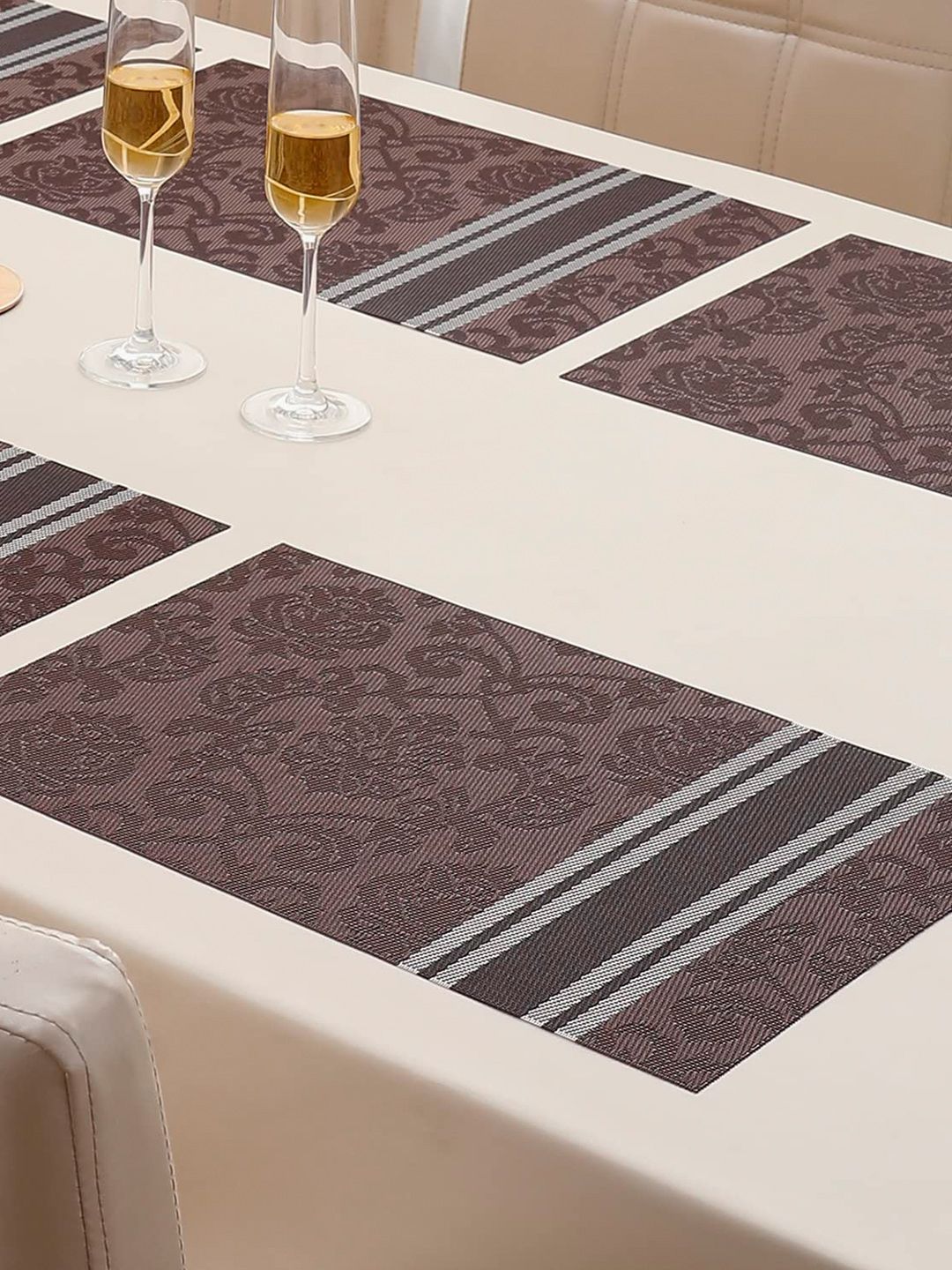 HOKIPO Set of 6 Brown & White Printed Table Placemats
