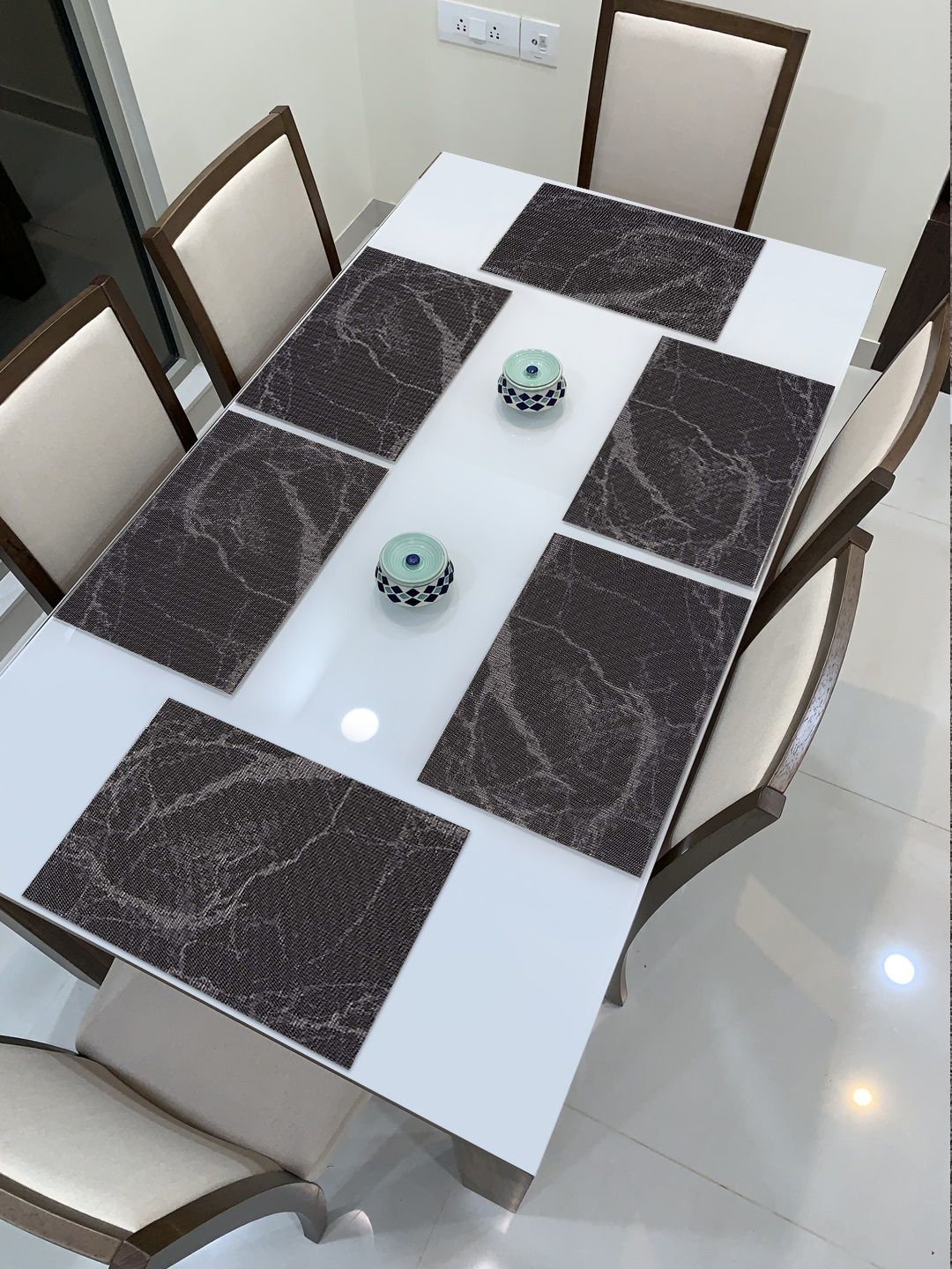 HOKIPO Set of 6 Black Printed Table Placemats Price in India