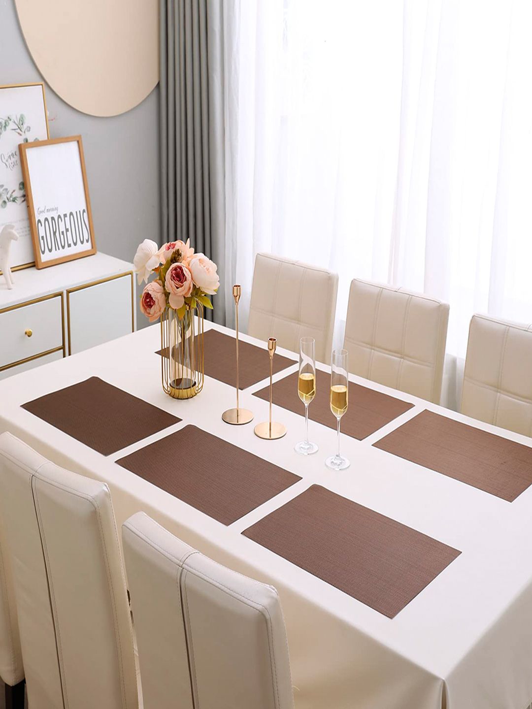 HOKIPO Set of 6 Brown Solid Table Placemats
