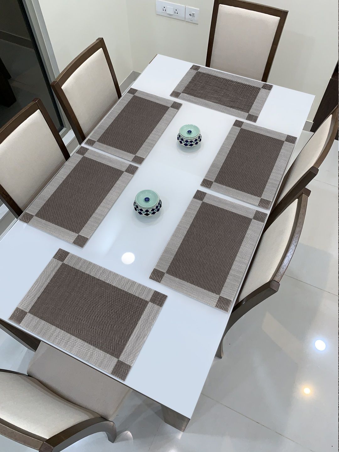 HOKIPO Set of 6 Grey Geometric Table Placemats Price in India