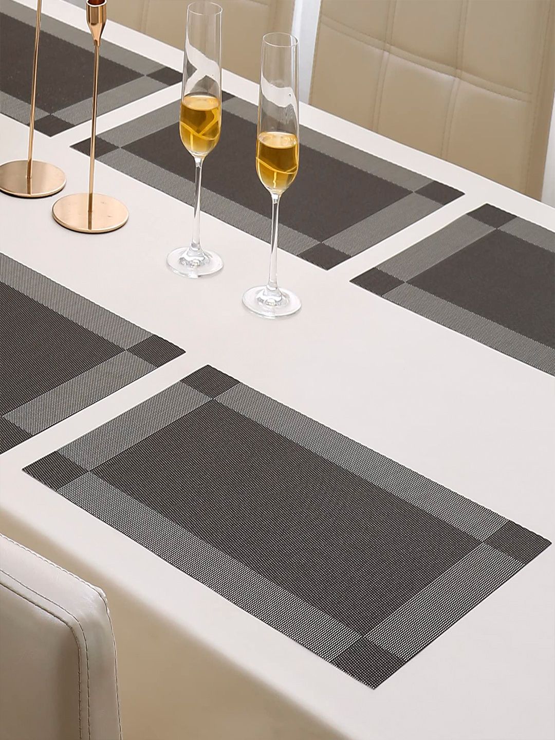 HOKIPO Grey PVC Washable Set of 6 Placemats for Dining Table - 45x30 cm