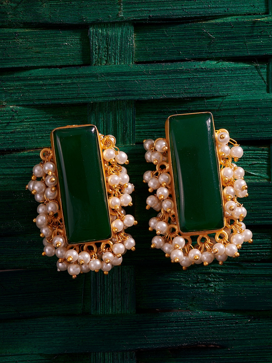 Peora Green & Gold-Plated Geometric Studs Price in India