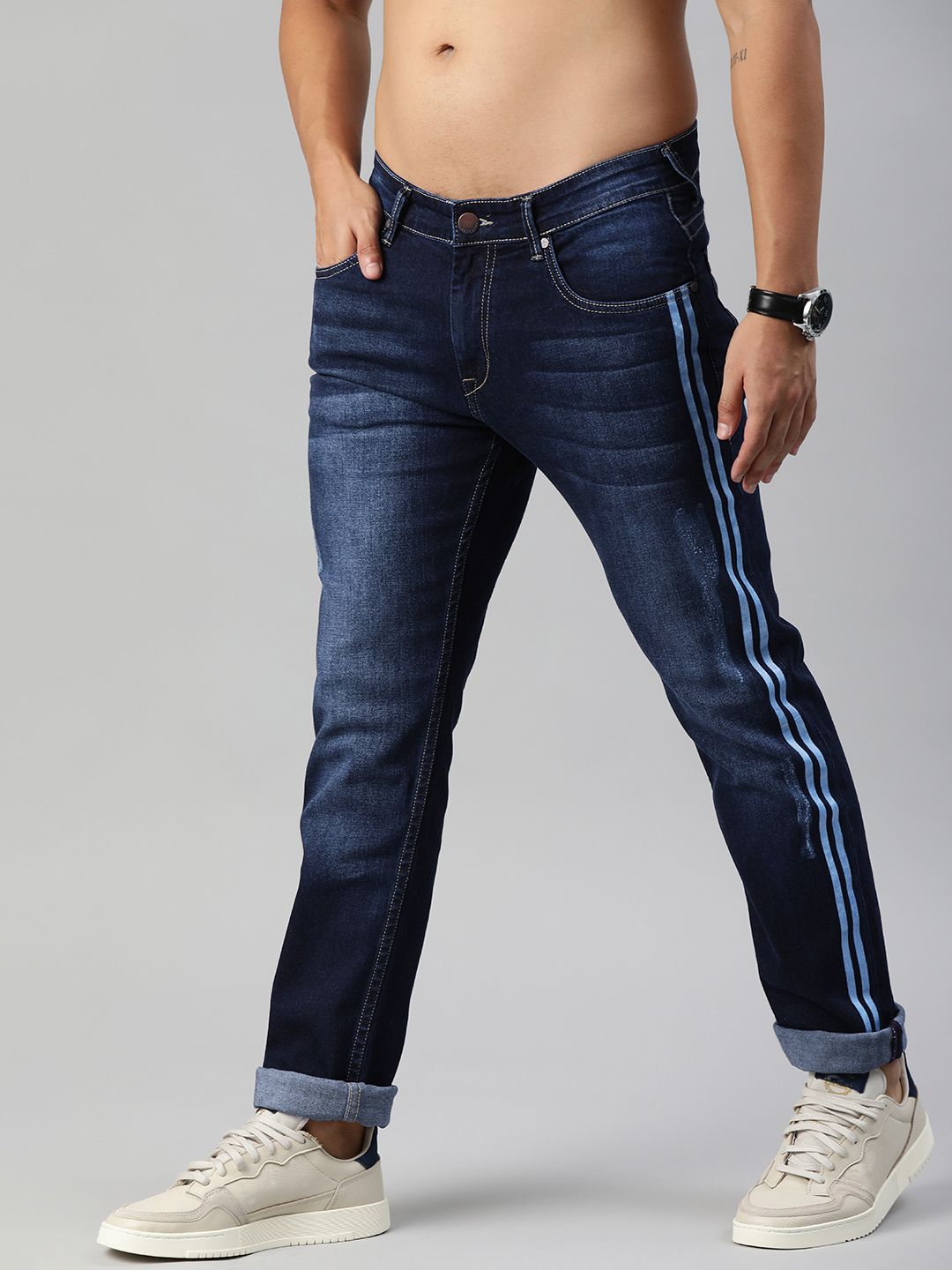 HERE&NOW Men Blue Slim Fit Mid-Rise Clean Look Stretchable Jeans