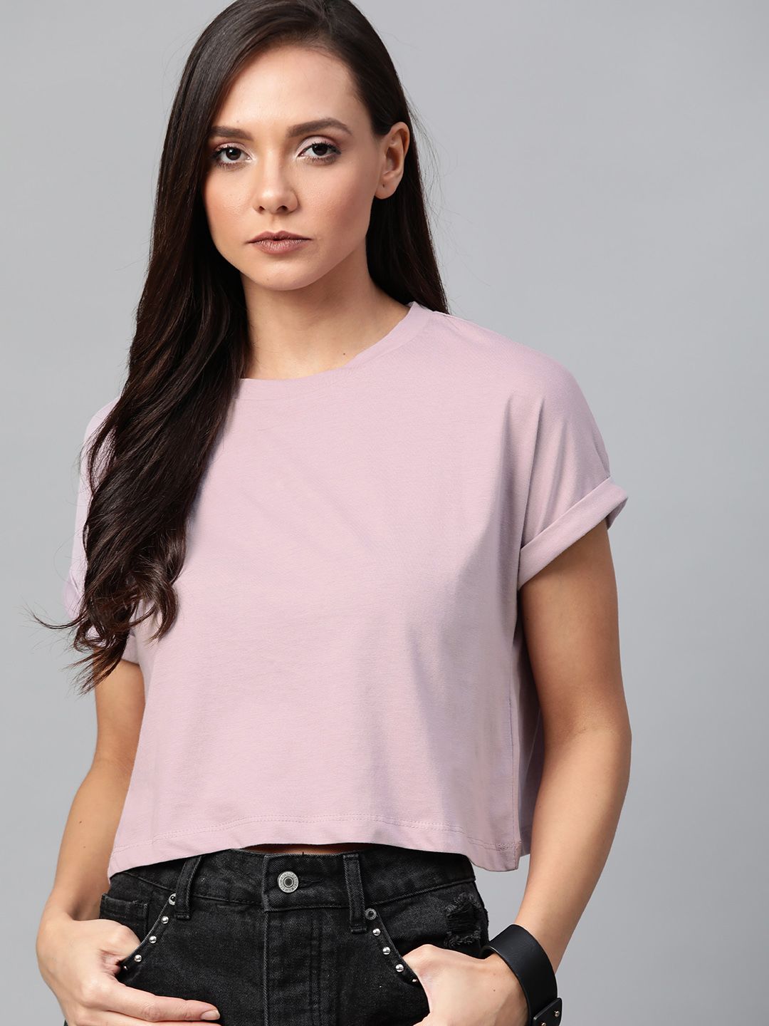 Roadster Women Lavender Solid Round Neck Top Price in India