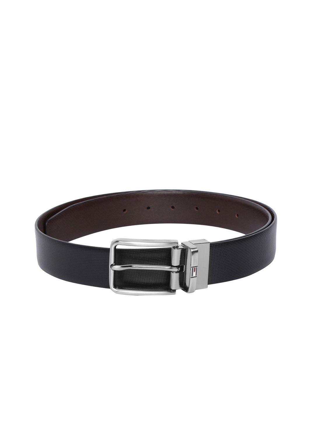 Tommy Hilfiger Men Black & Brown Textured Reversible Belt