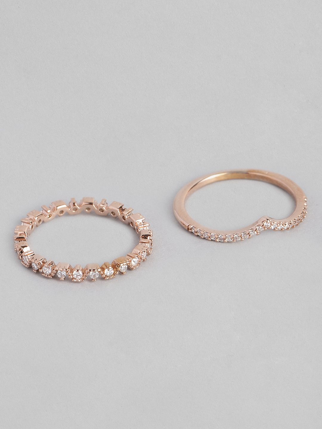 Accessorize Women Set of 2 Rose Gold-Plated CZ Studded Finger Rings Price in India