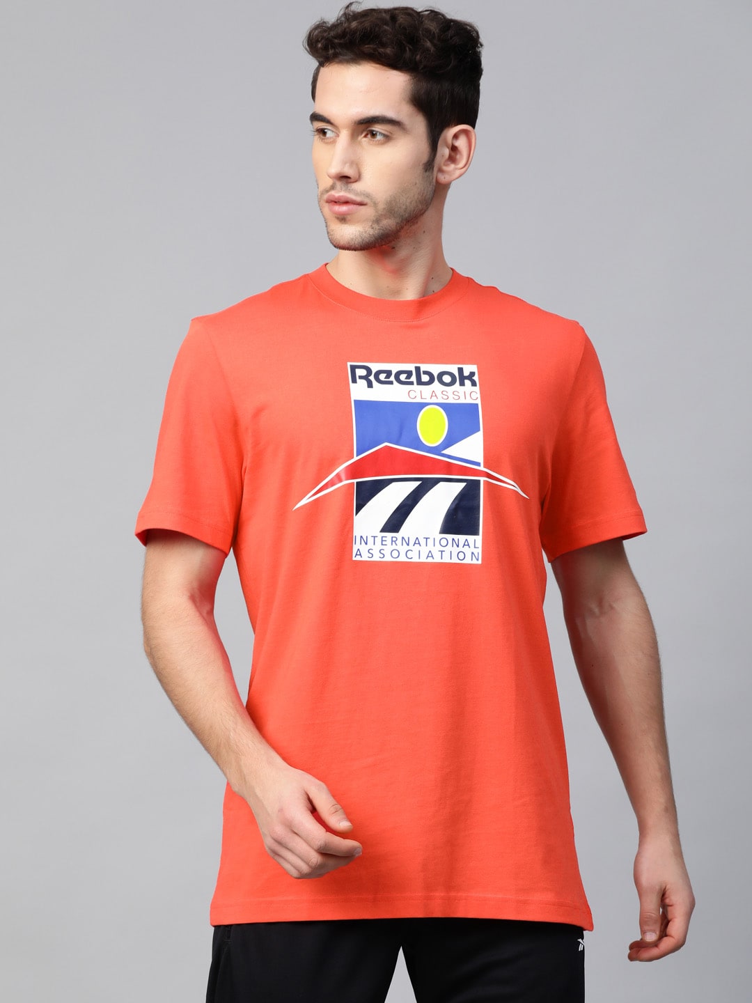 Reebok Classic Unisex Coral Red International Sports Printed Pure Cotton T-shirt Price in India