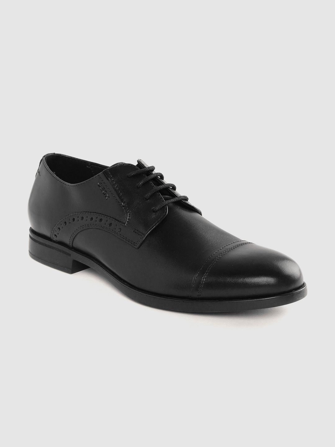 Geox Men Black Solid Leather Formal Derbys