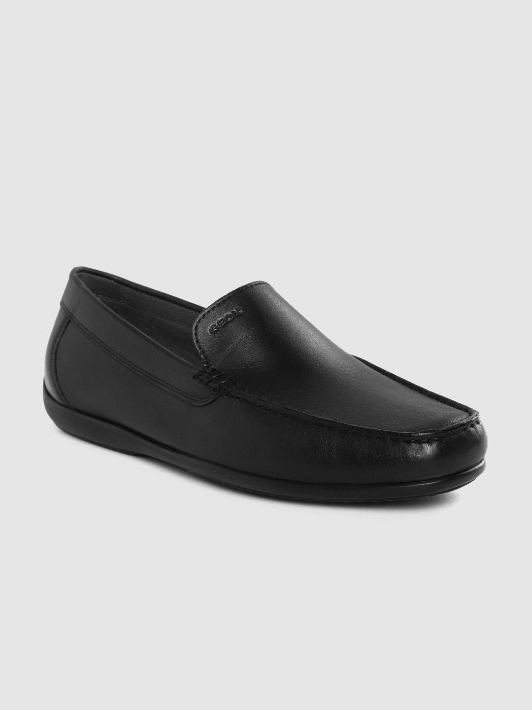 Geox Men Black Solid Leather Formal Driving Shoes