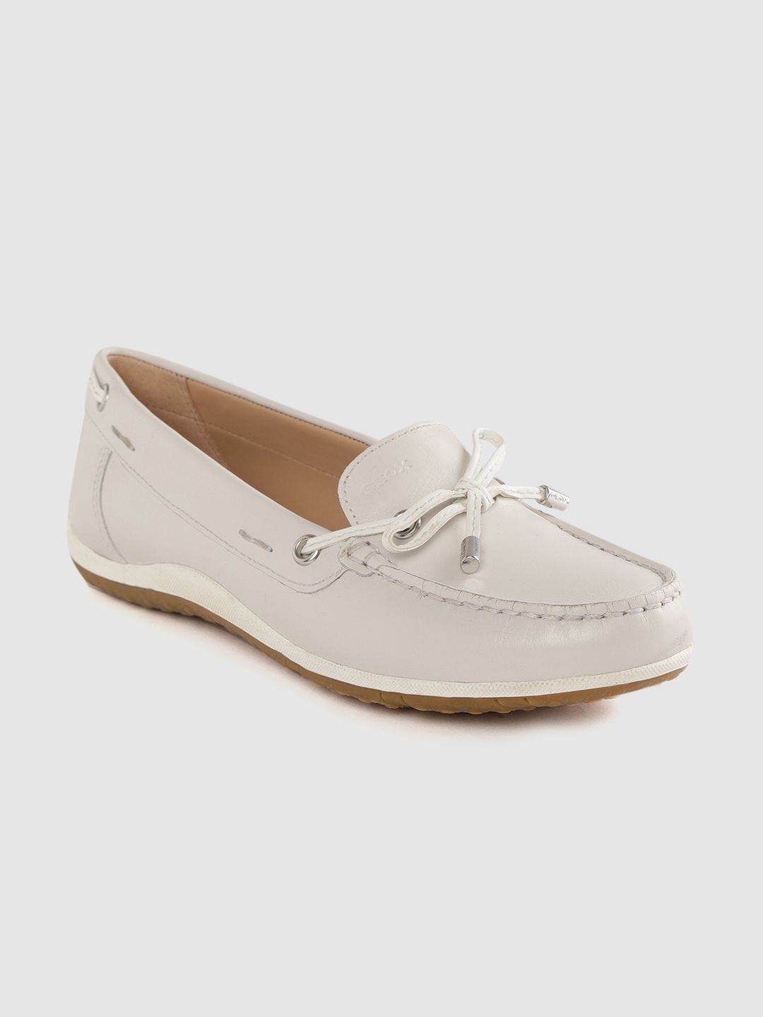 Geox Women White Leather Solid Loafers Price in India