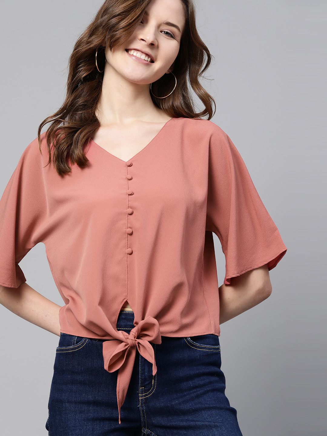 Mast & Harbour Women Dusty Pink Solid Boxy Sustainable Top