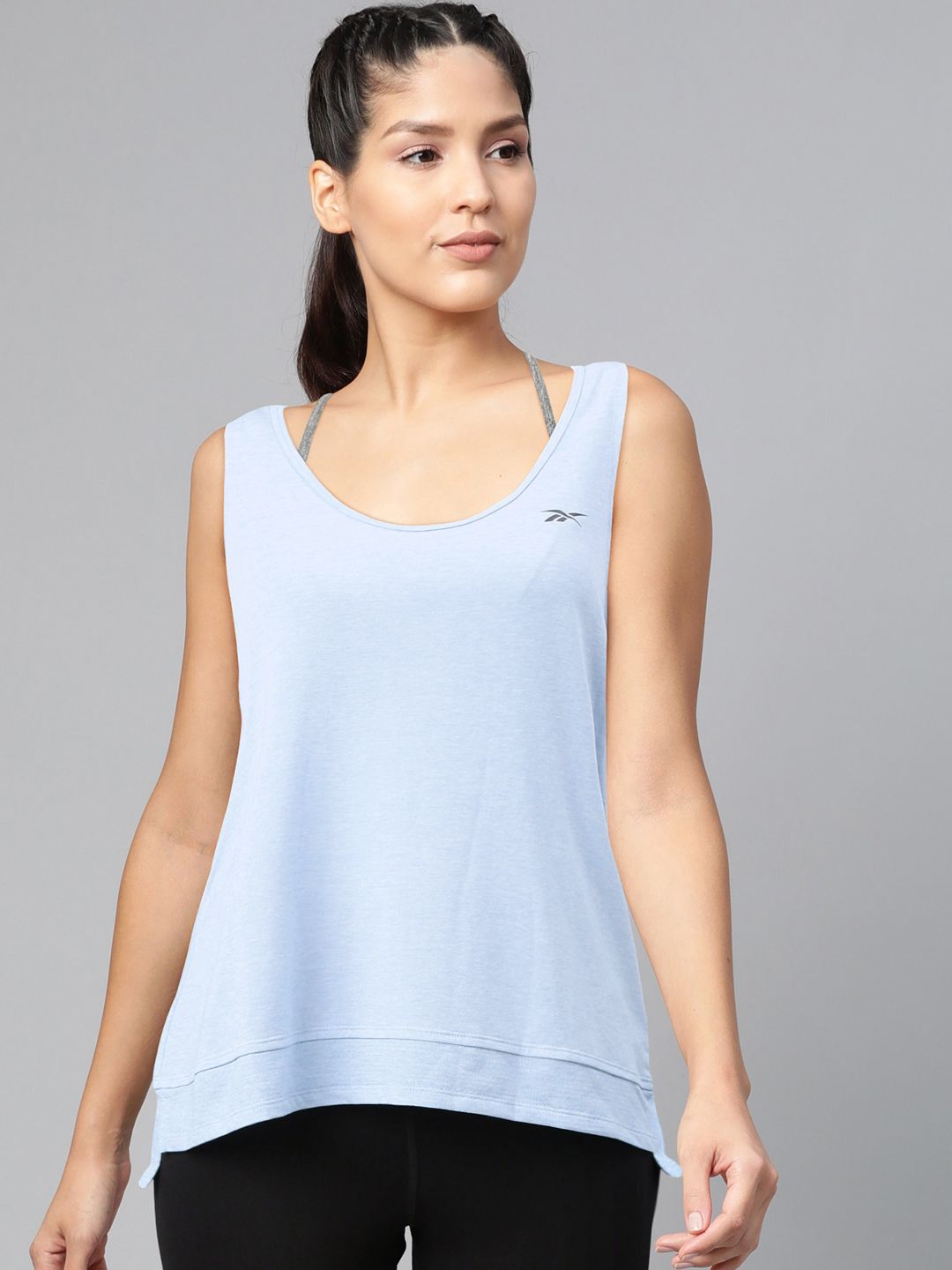 Reebok Women Blue Supply Activchill + Cotton Solid Styled Back Top