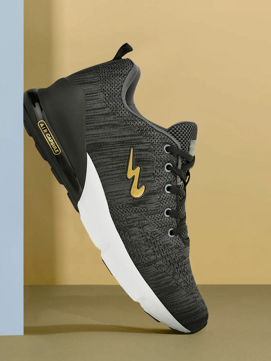 Campus Men Black REMO Mesh Running Shoes