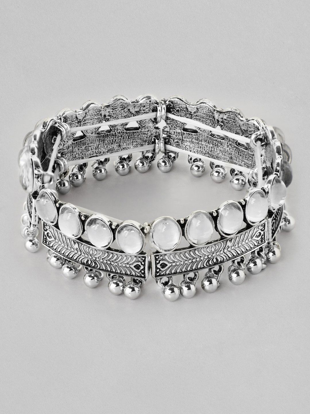 Rubans Women Silver-Plated Oxidised Elasticated Bracelet Price in India