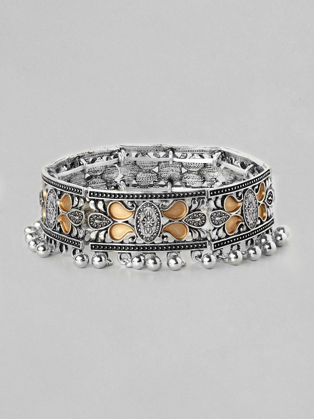 Rubans Women Silver-Plated Oxidised Elasticated Bracelet Price in India