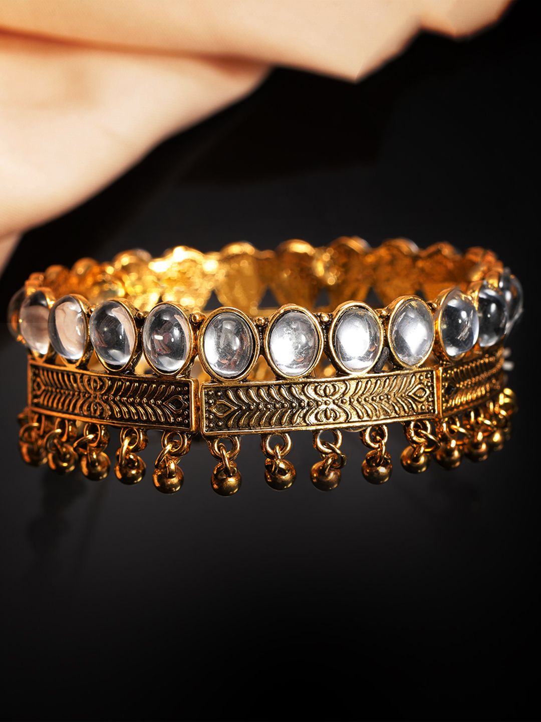 Rubans Women Gold-Plated Handcrafted Elasticated Bracelet Price in India