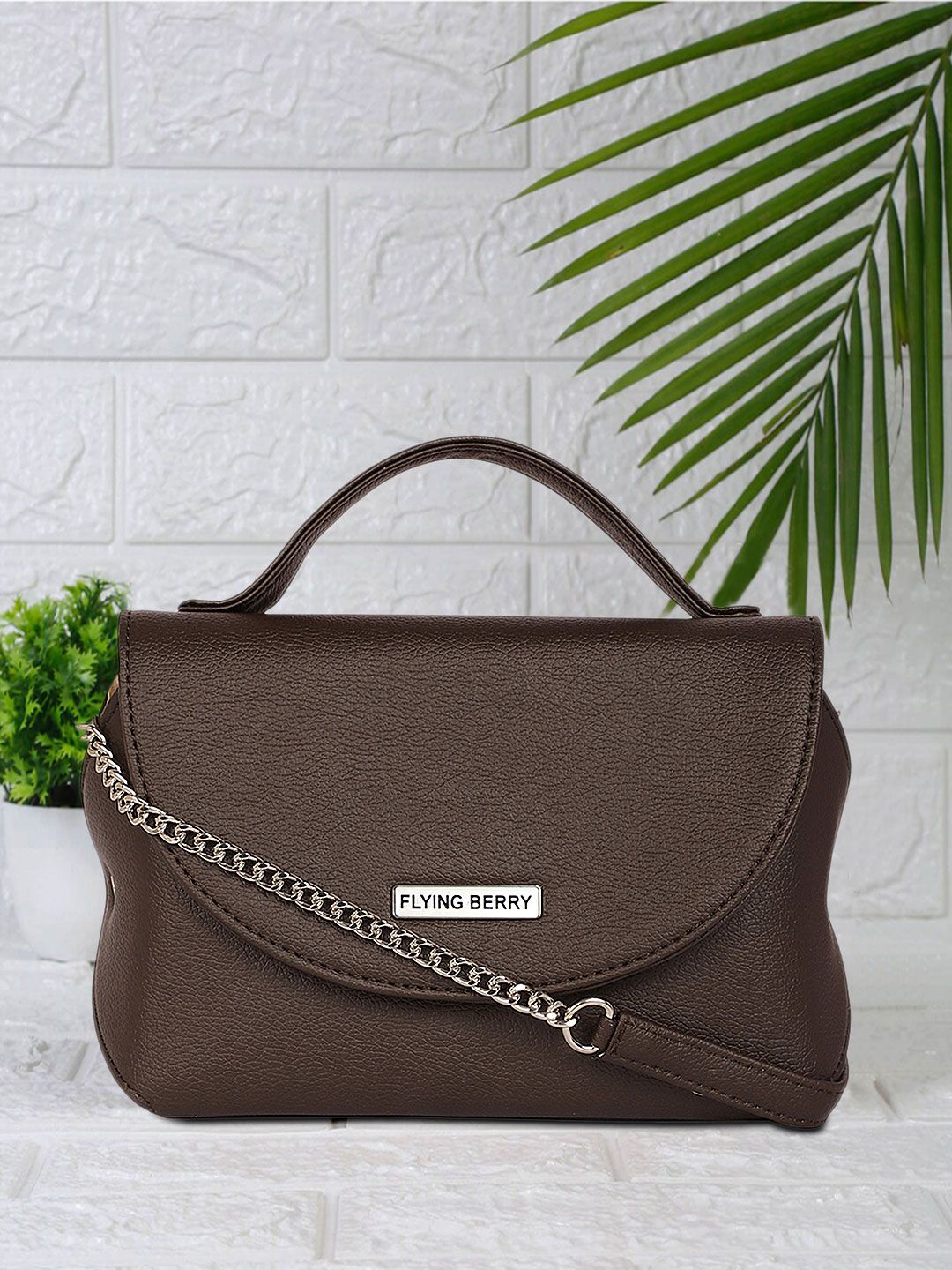 FLYING BERRY Brown Solid Sling Bag Price in India