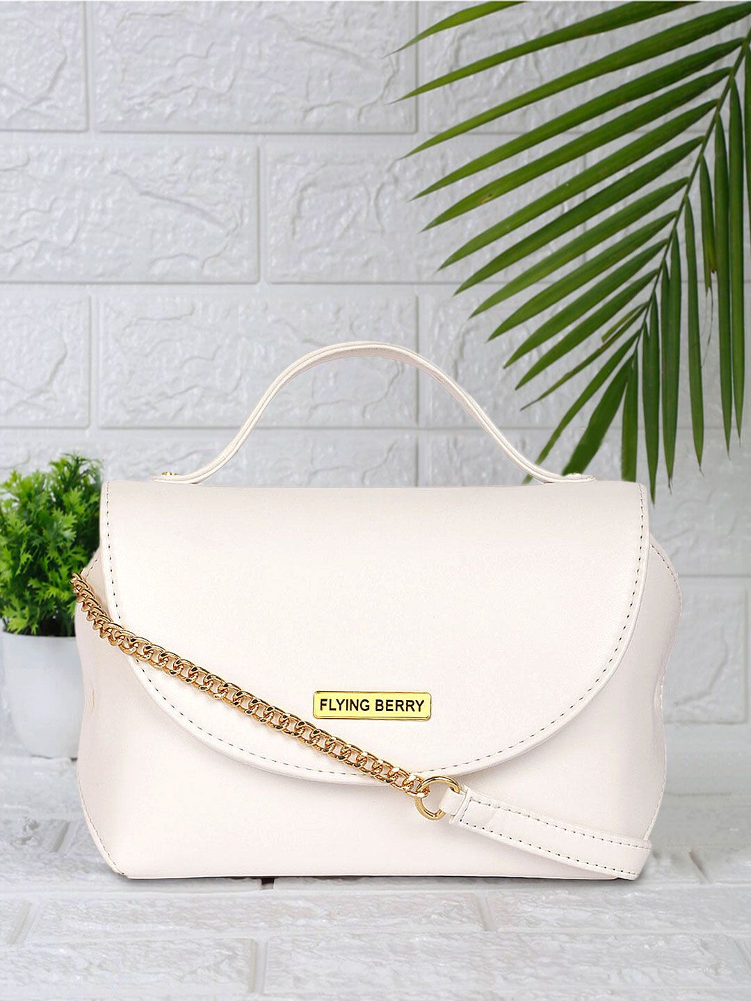 FLYING BERRY White Solid Sling Bag Price in India