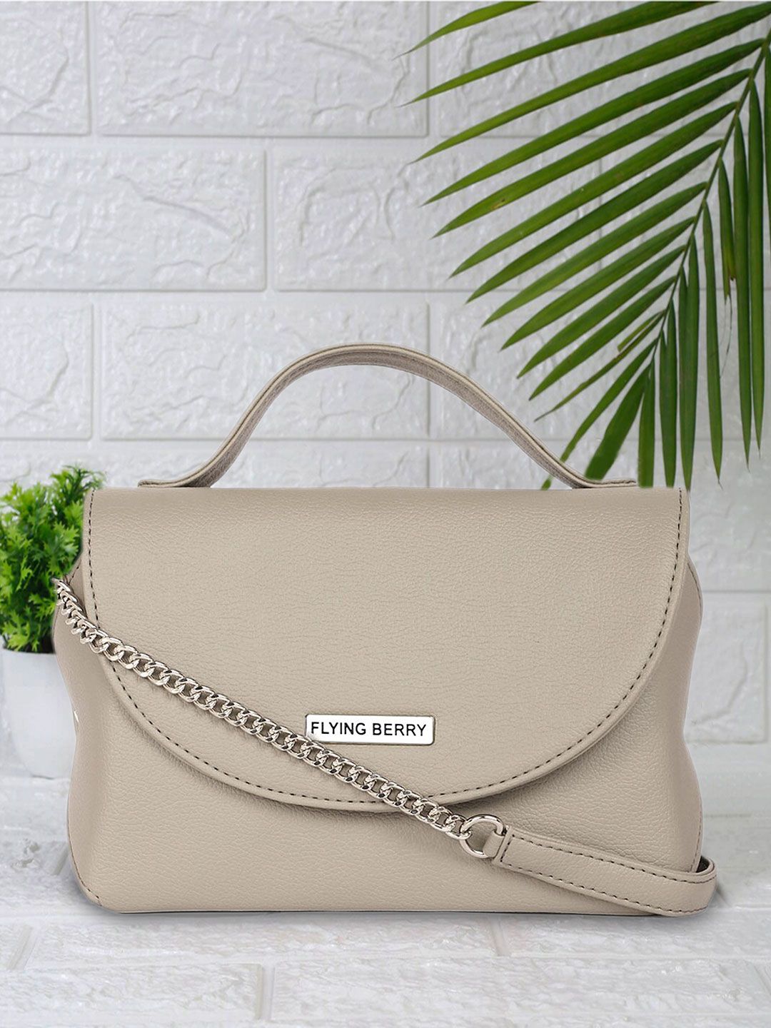 FLYING BERRY Grey Solid Sling Bag Price in India