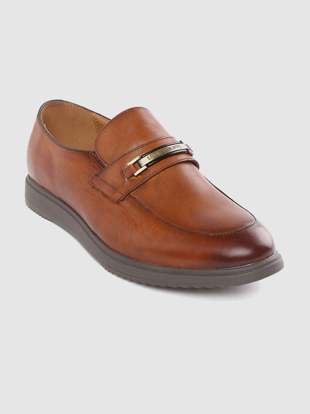 Louis Philippe Men Brown Leather Solid Formal Slip-Ons
