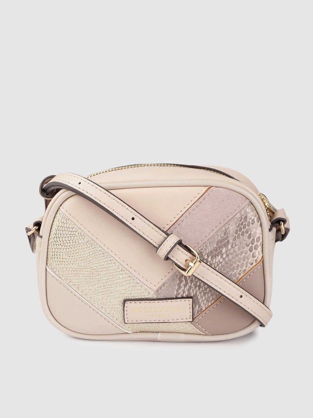 Accessorize Peach-Coloured Snakeskin Print Camera Sling Bag Price in India