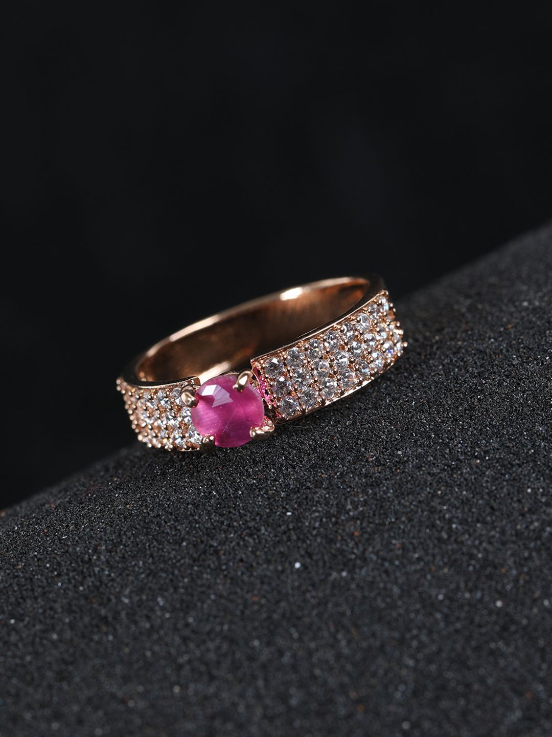 Priyaasi Women Pink Rose Gold-Plated AD-Studded Handcrafted Finger Ring Price in India