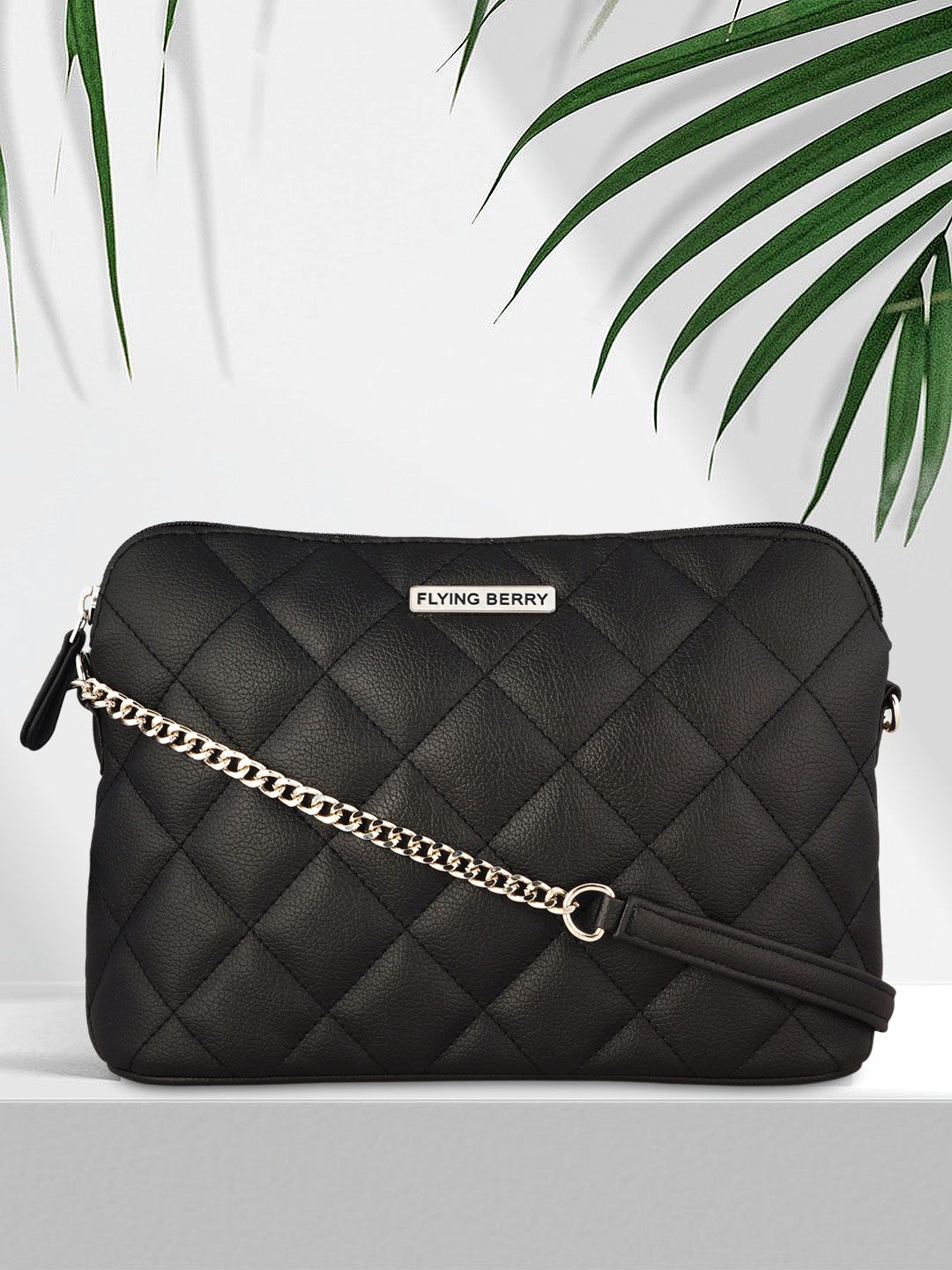 FLYING BERRY Black Textured Sling Bag Price in India