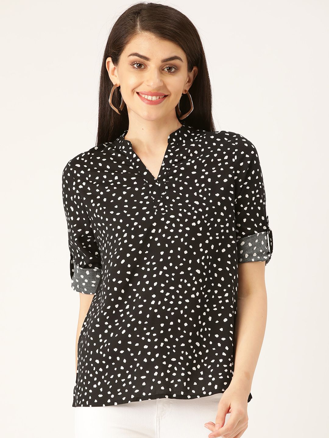 her by invictus Women Black & White Printed Top Price in India