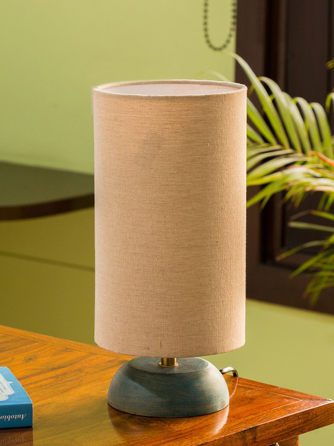 ExclusiveLane Beige Solid Faraday Round Column Wooden Table Lamp Price in India