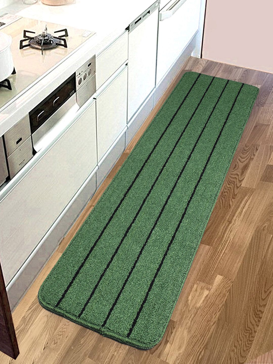 Saral Home Green & Black Striped Anti-Skid Floor Runner Price in India