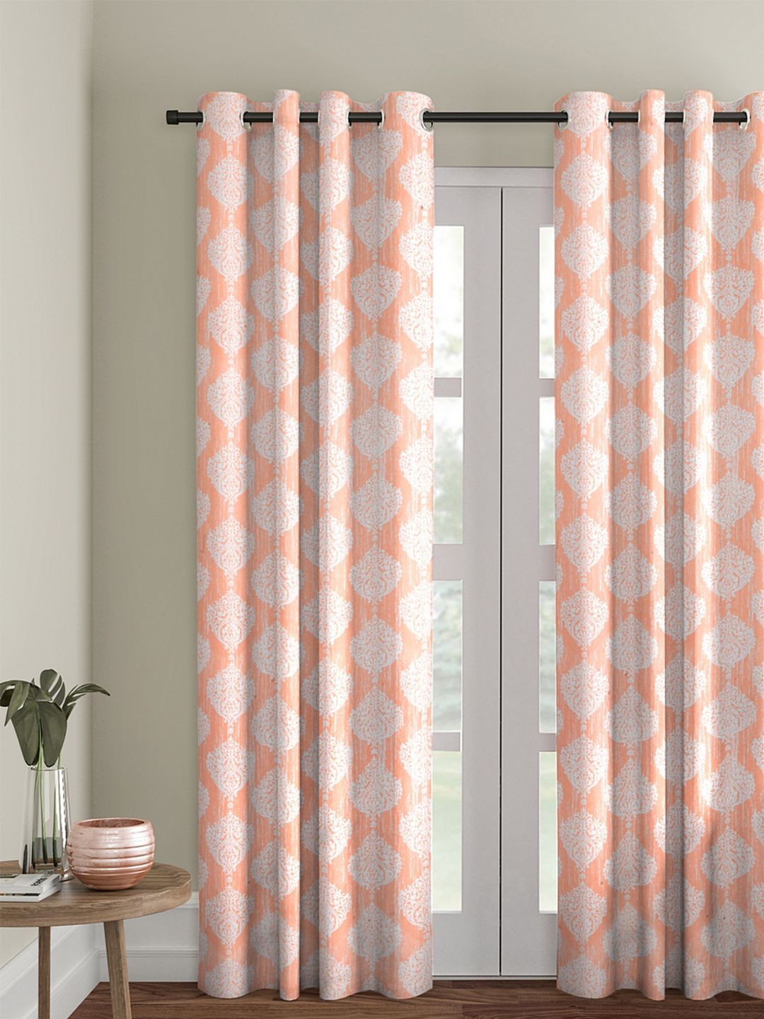 Soumya Peach-Coloured & Off-White Single Room Darkening Long Door Curtain Price in India