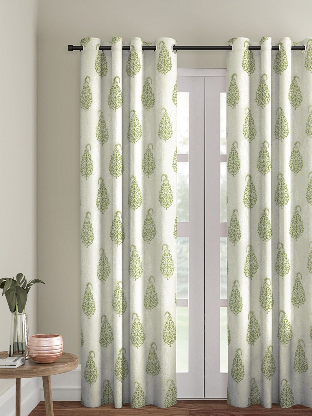 Soumya Green & Off-White Single Sheer Long Door Curtain Price in India